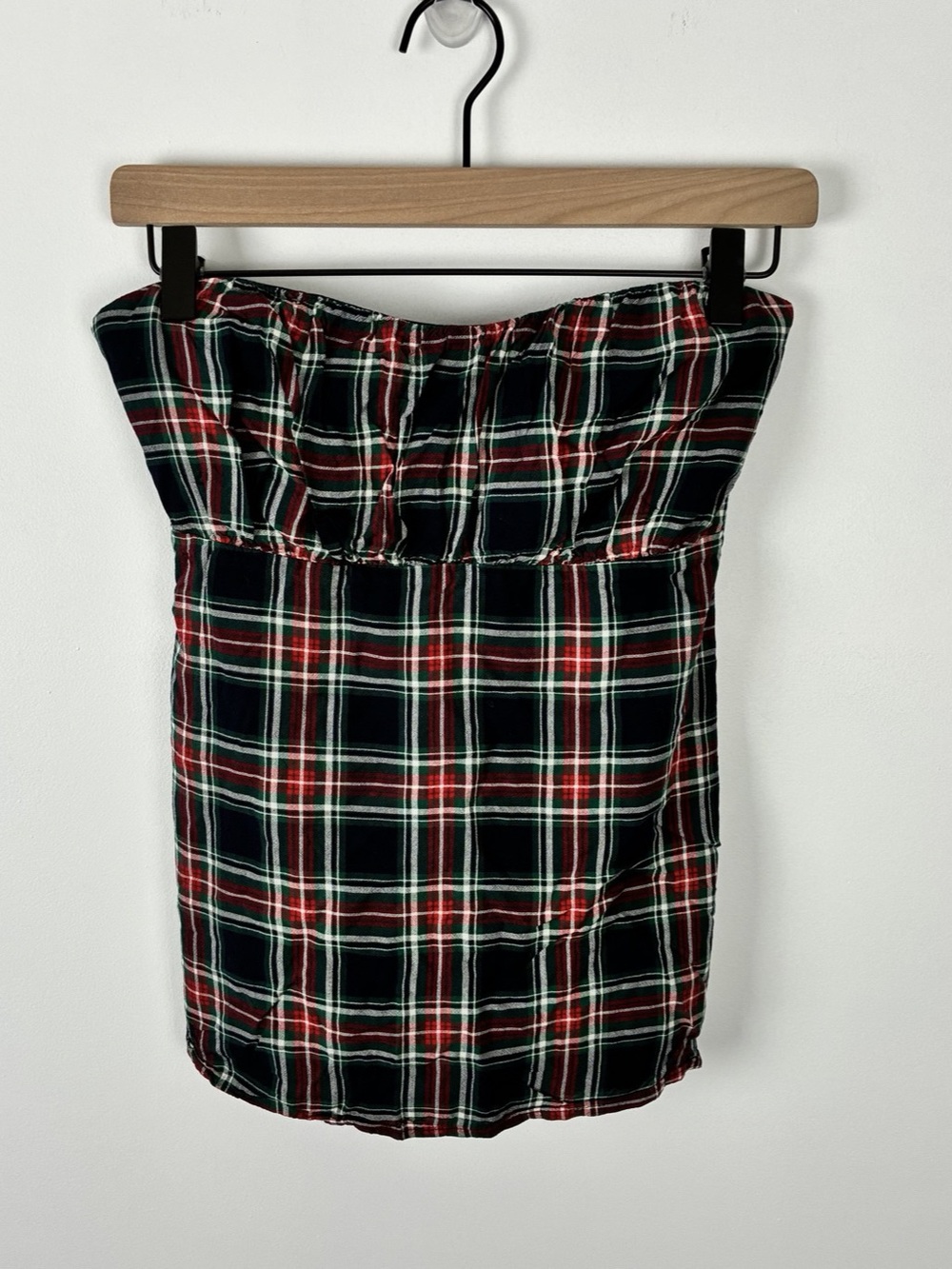Hollister Dark Plaid Strapless Top M Babydoll Y2K Holiday Feminine Y2K M